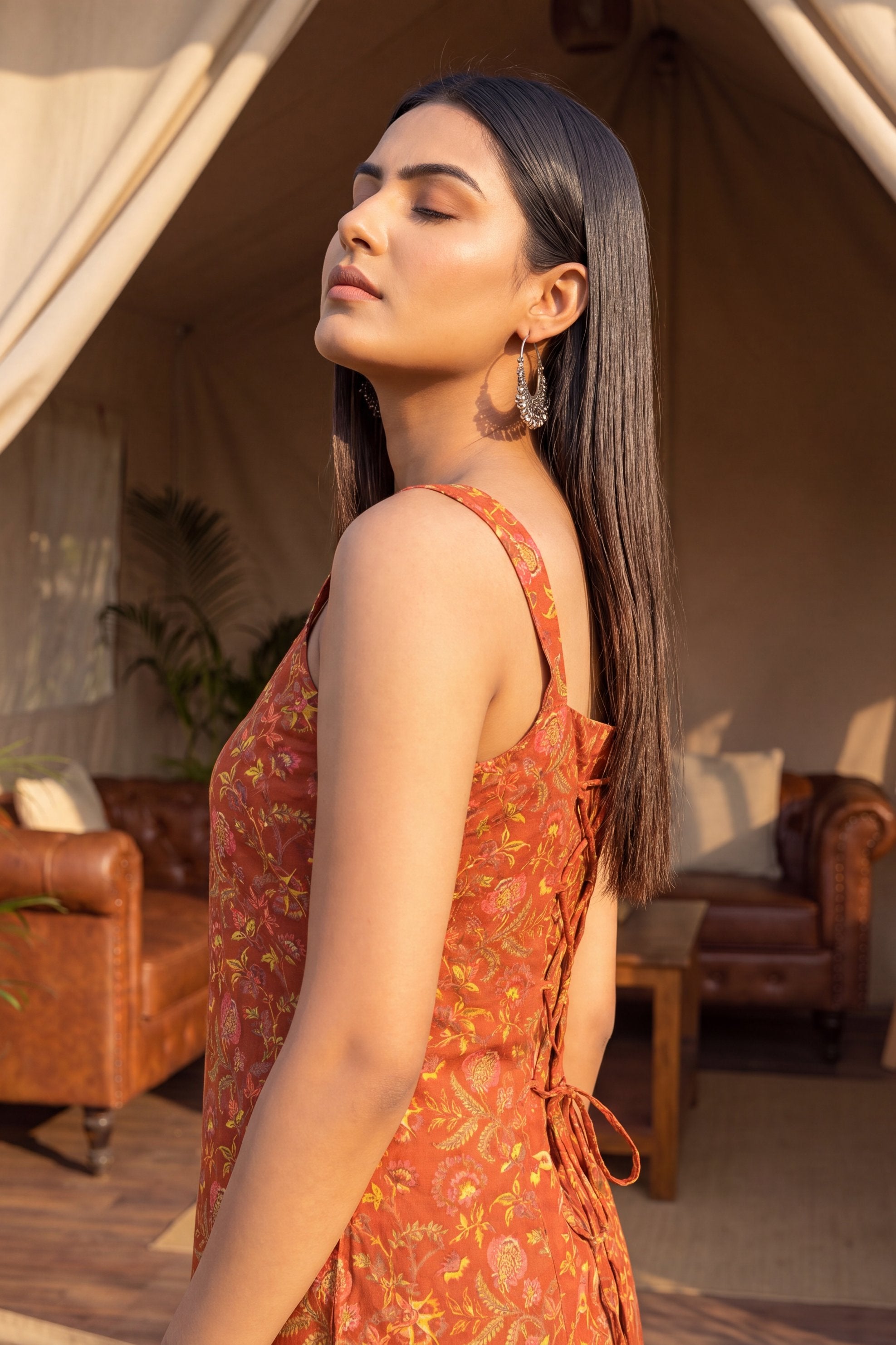Sunlit Orange Square Neck Cotton Top