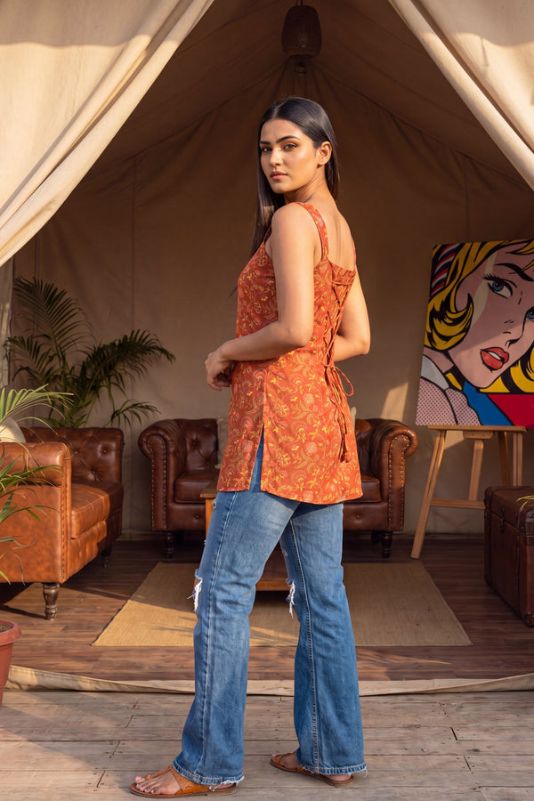 Sunlit Orange Square Neck Cotton Top