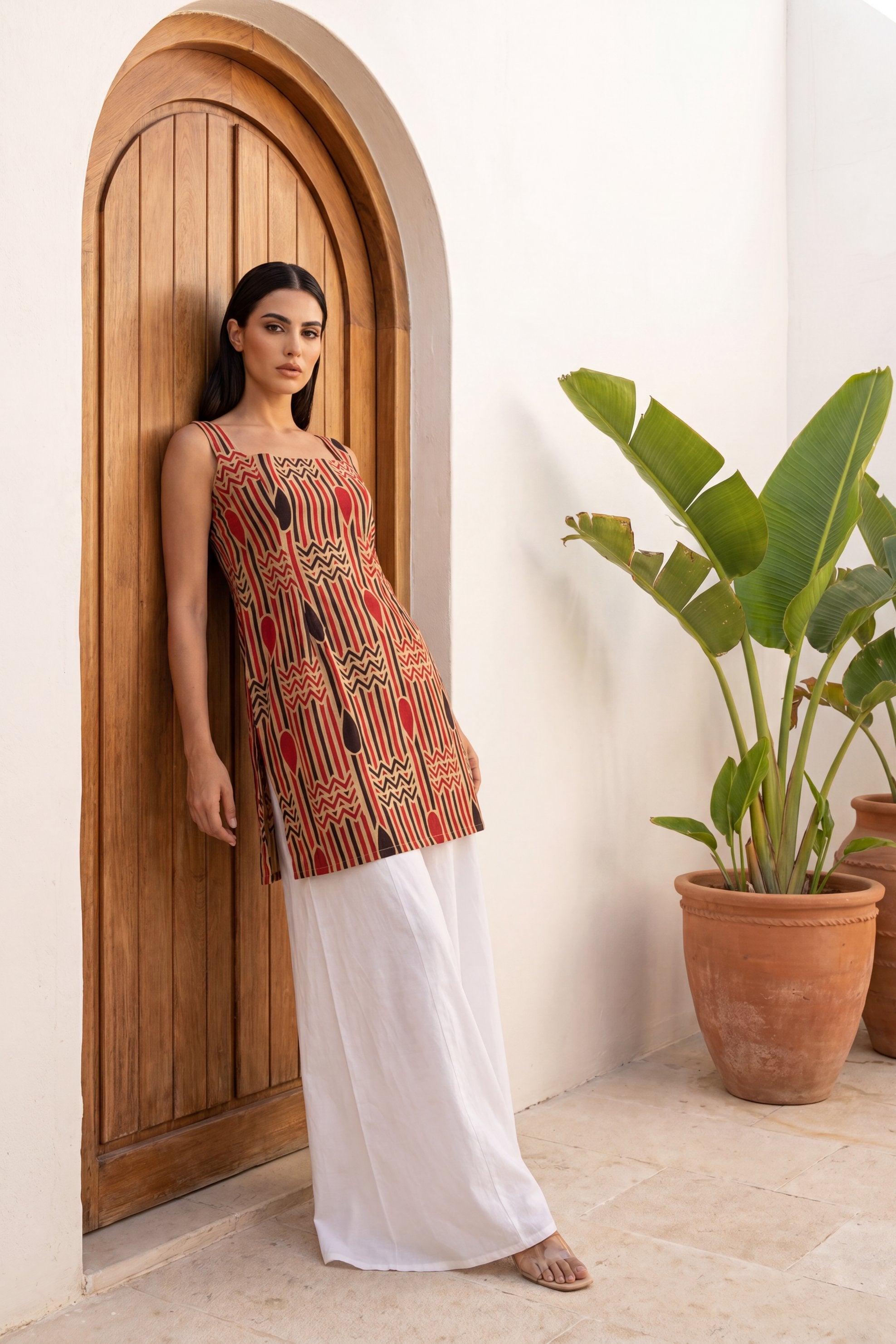 Alleyway Sand Beige Square Neck Cotton Top
