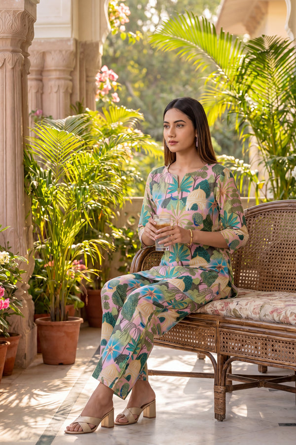 Pink Cotton Botanical Co-ord Set