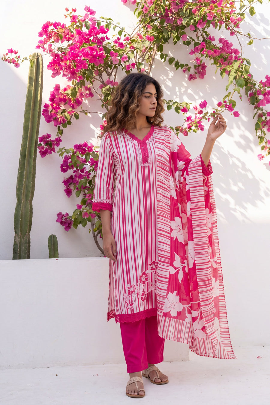 Amber Dusk Striped Floral Cotton Suit Set — image 4