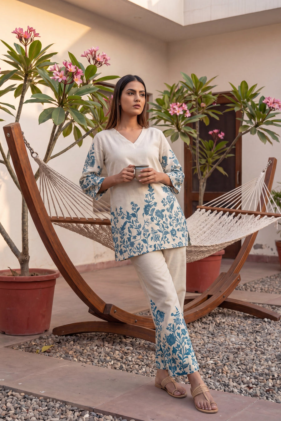 Indigo Damask Off-White & Cobalt Floral Cotton Co-ord Set — image 9