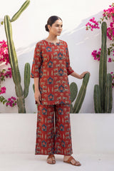 Pichwai Heritage Rust Cotton Co-ord Set