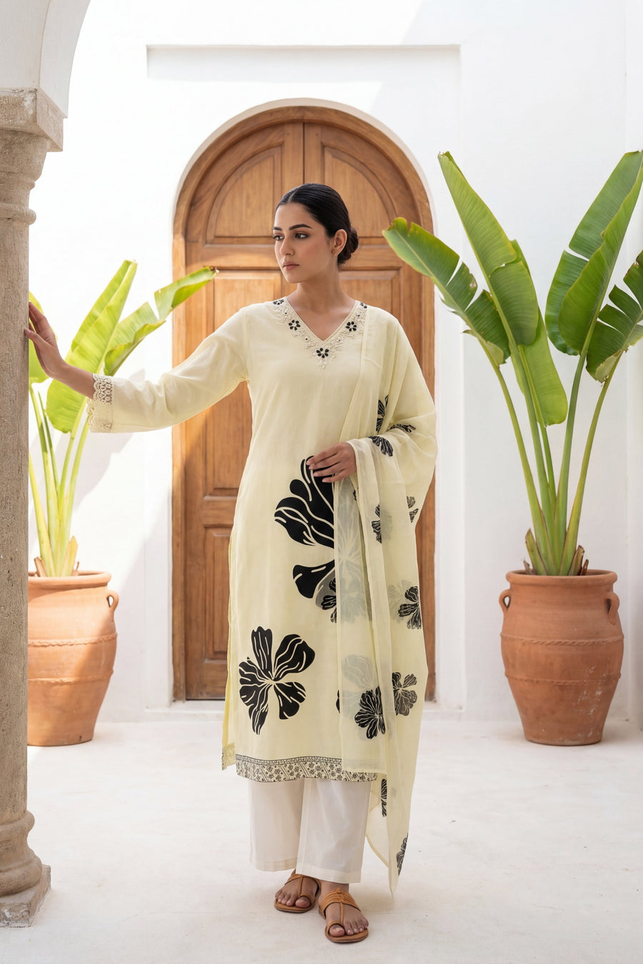 Vanilla Noir Bloom Botanical Cotton Dupatta Set — image 11