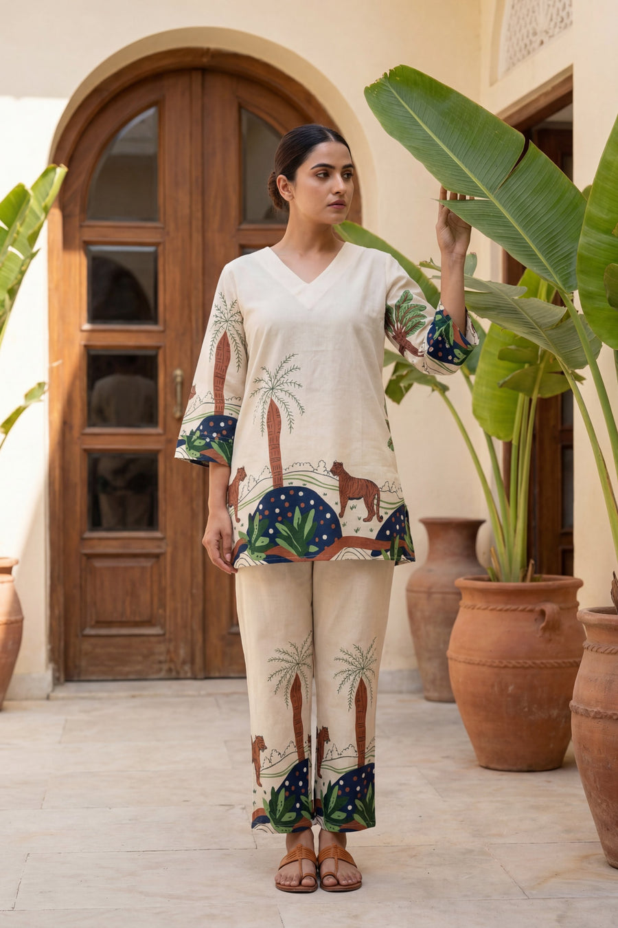 Cream Expedition Botanical Scene Cotton Flex Co-ord Set — image 7