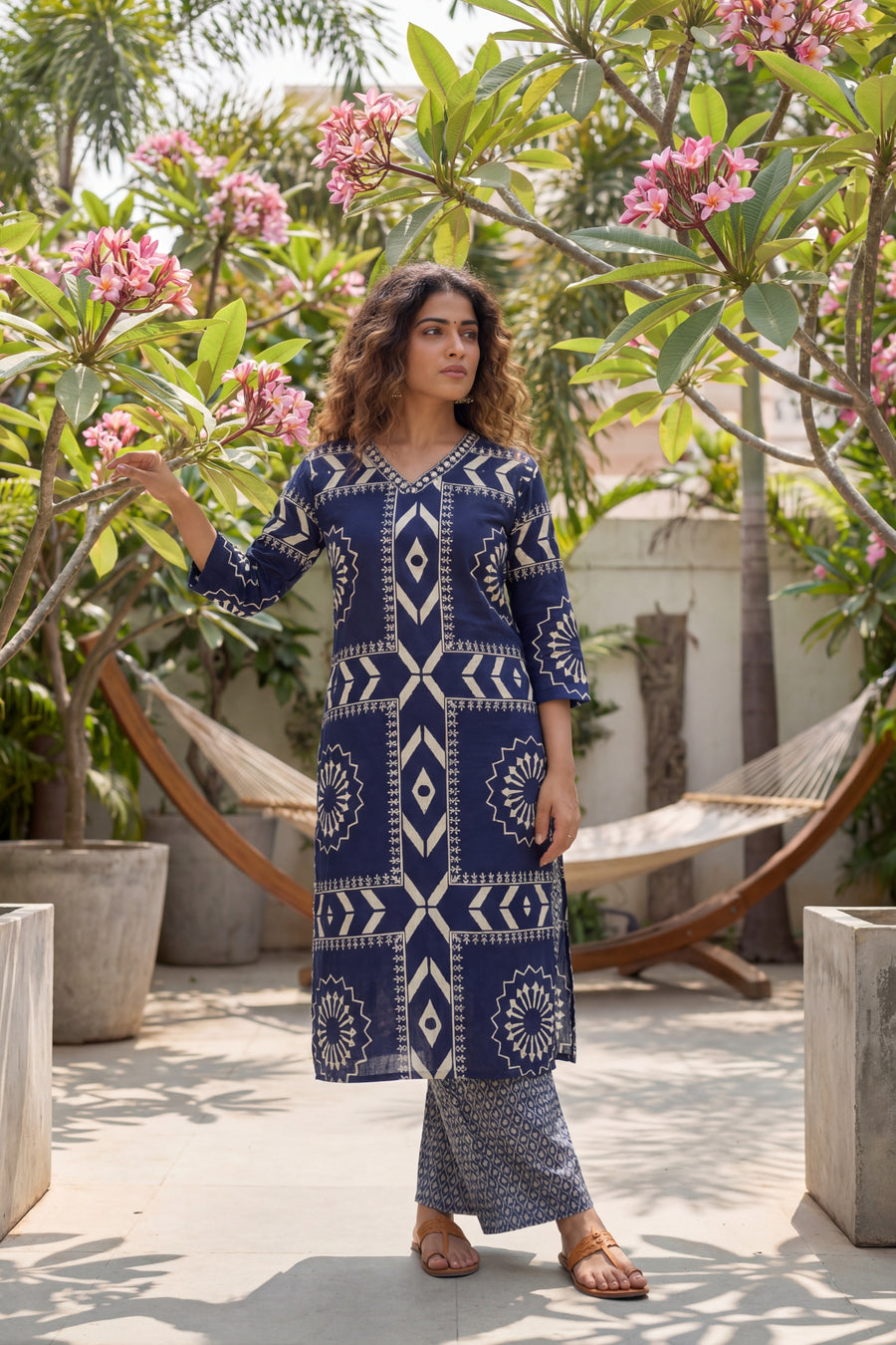 Midnight Symmetry Cotton Angrakha Dupatta Set — image 8