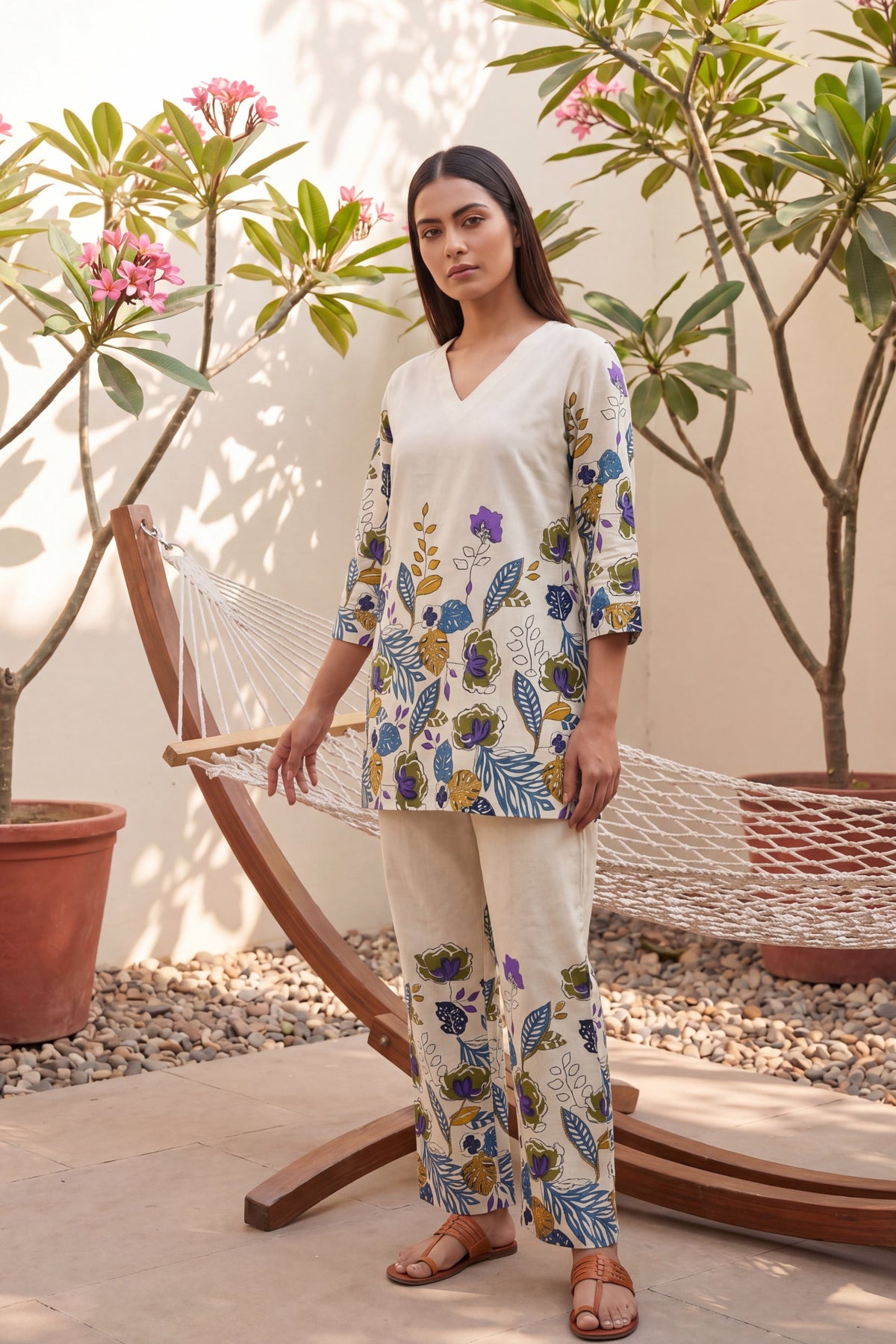 Blush Petal Drift Floral Cotton Suit Set