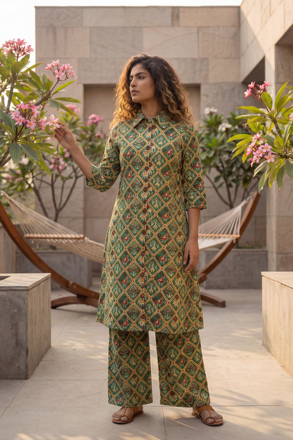 Teal Heritage Cotton Co-ord Set