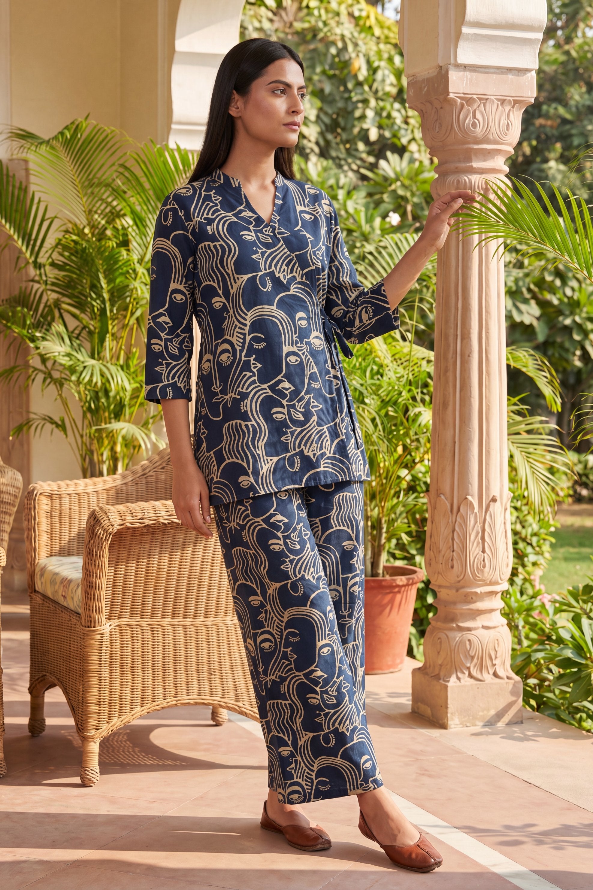 Midnight Reverie Navy Anghrakha Cotton Co-ord Set