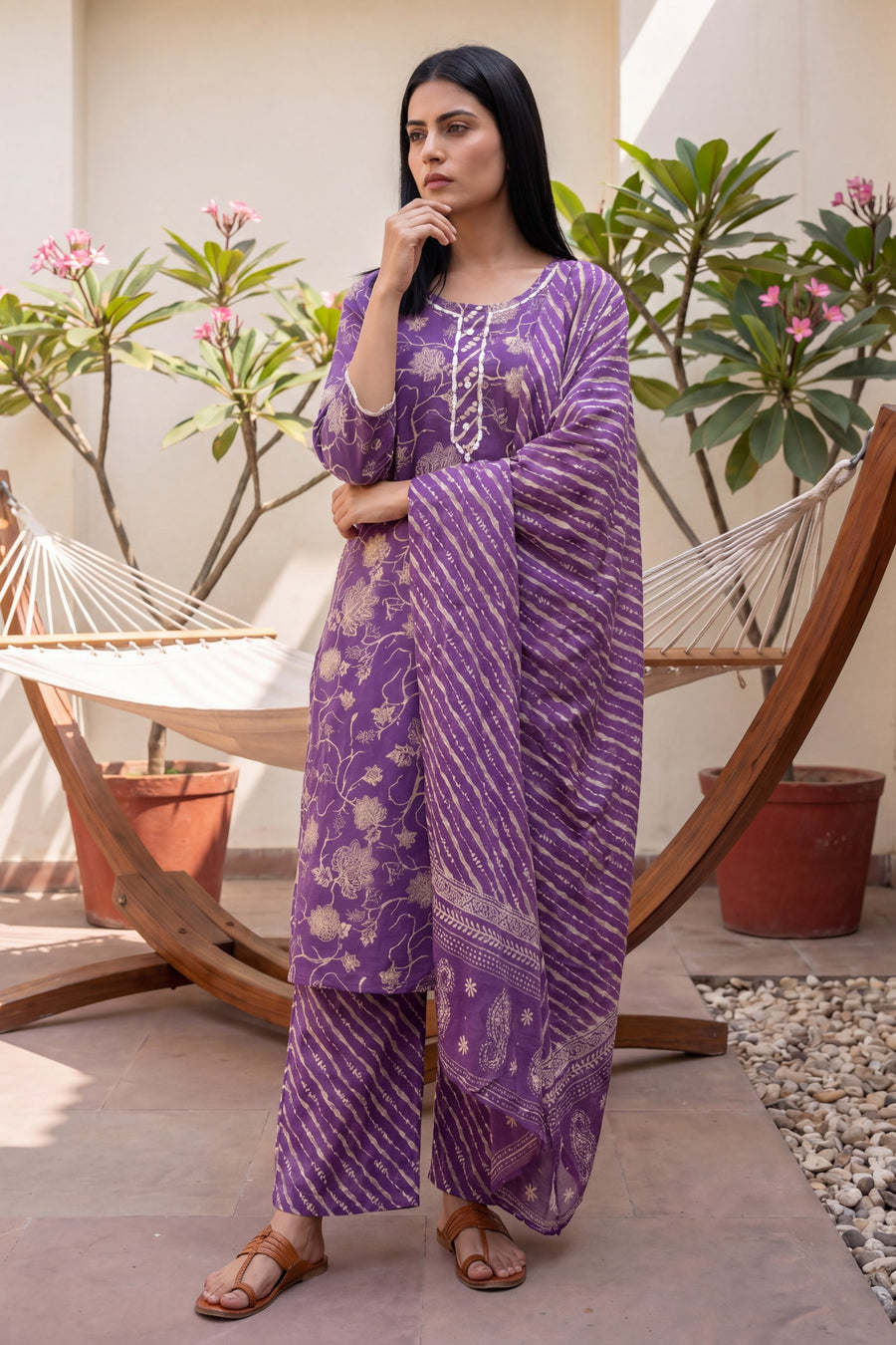 Tamarind Dusk Plum Floral Buti Cotton Suit Set — image 5