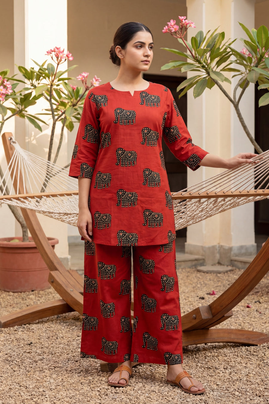 Crimson Angles: Red Geometric Cotton Co-ord Set — image 8