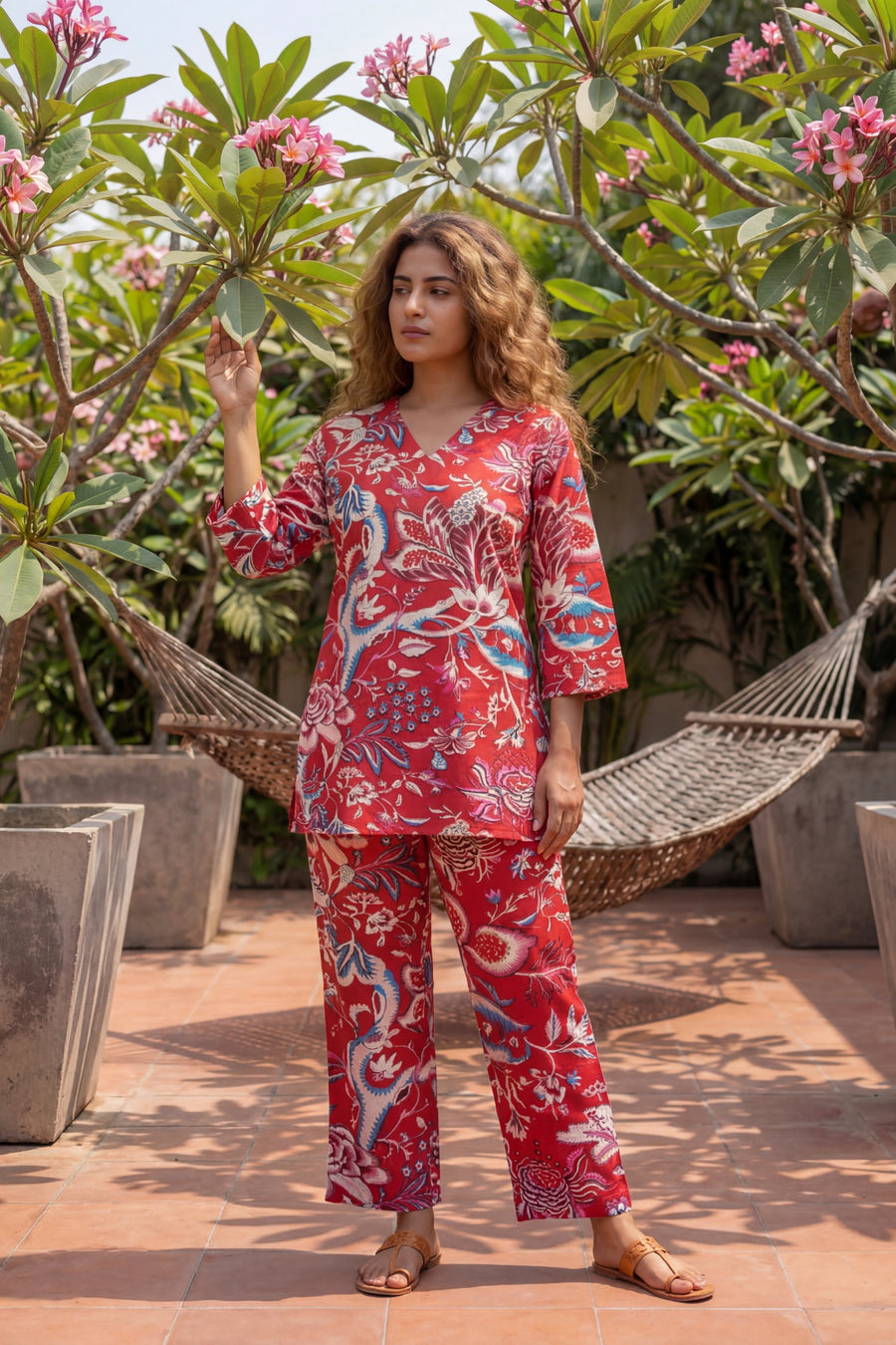 Avian Bloom Red Cotton Co-ord Set — image 11