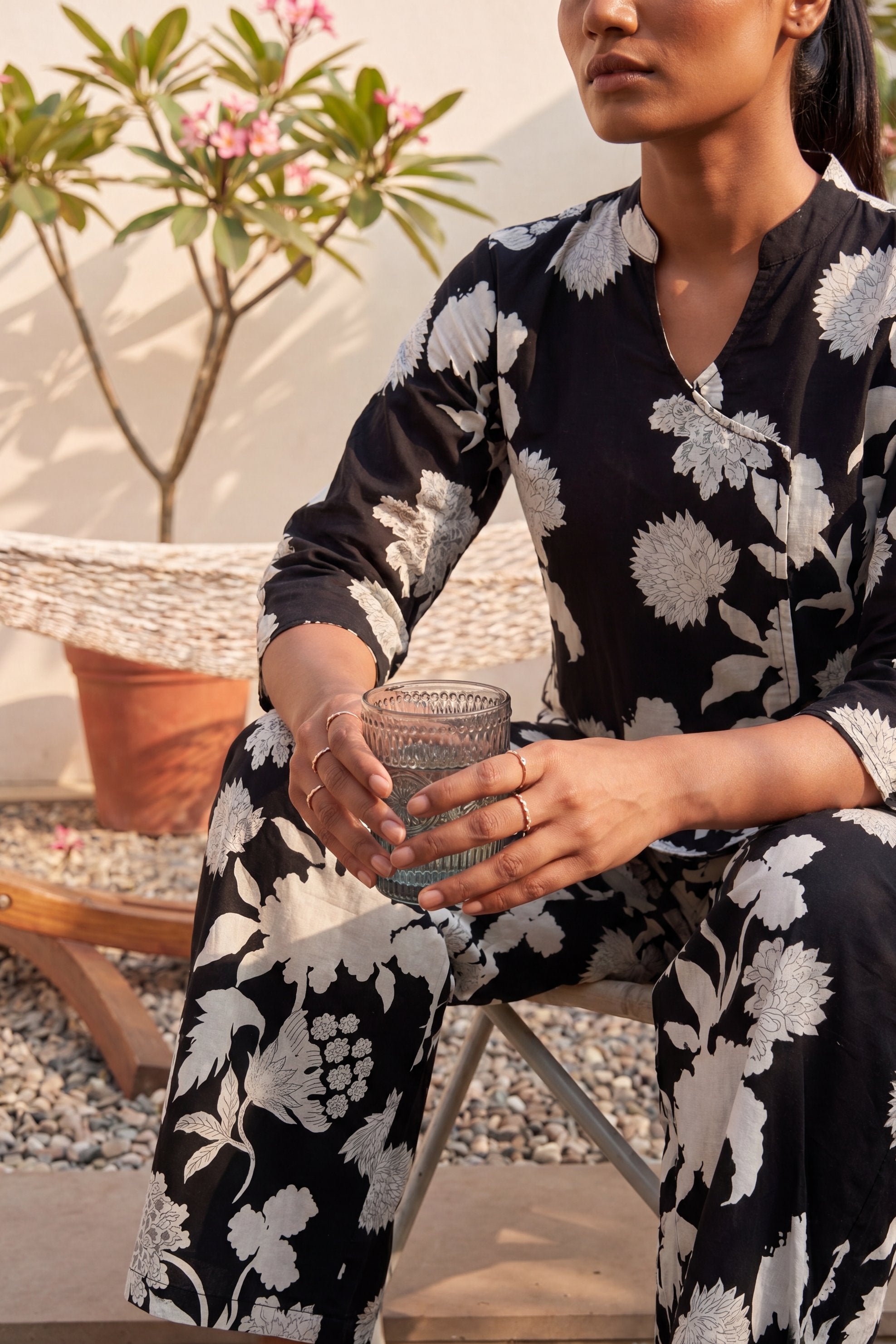 Royal Gardens — Black Anghrakha Cotton Co-ord Set