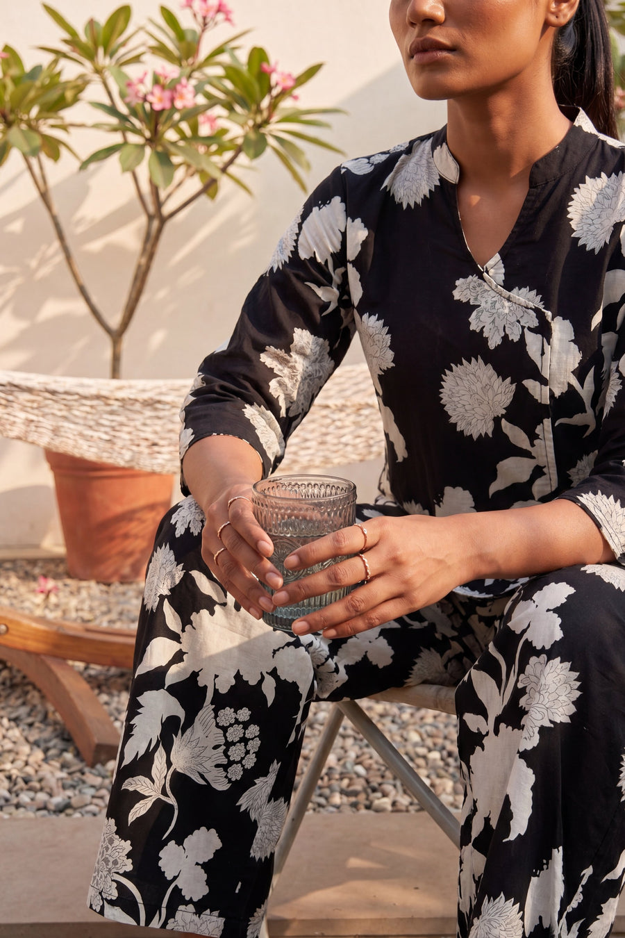 Royal Gardens Black Floral Print Angrakha Cotton Co-ord Set — image 14