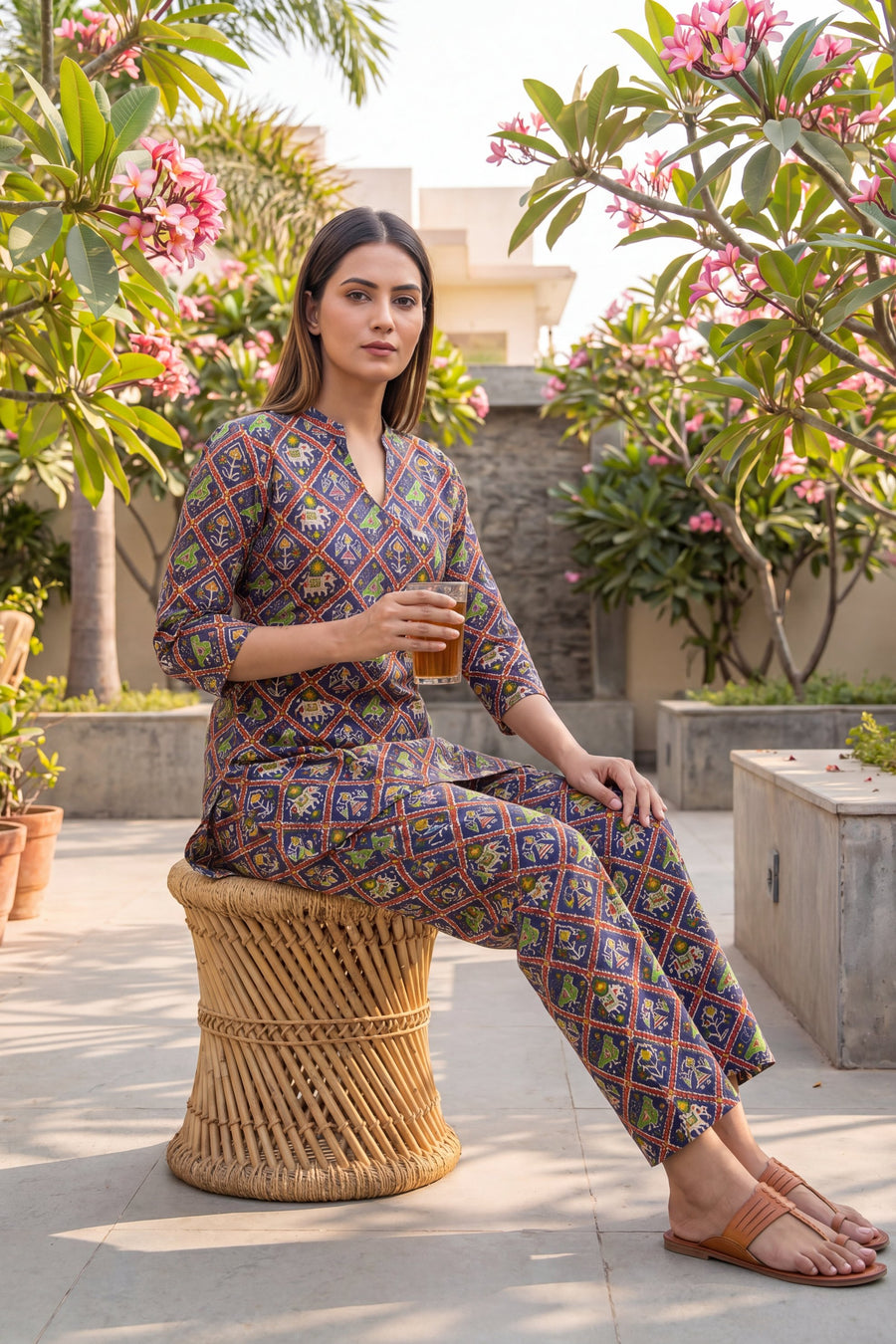 Cobalt Geometric Buti Cotton Co-ord Set — image 13