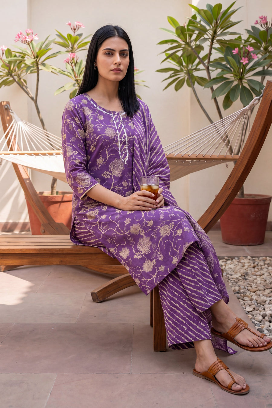 Tamarind Dusk Plum Floral Buti Cotton Suit Set — image 7