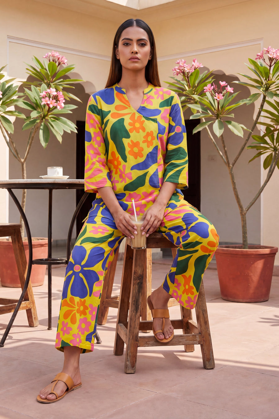 Dusk Saffron Tropical Floral Cotton Co-ord Set — image 10