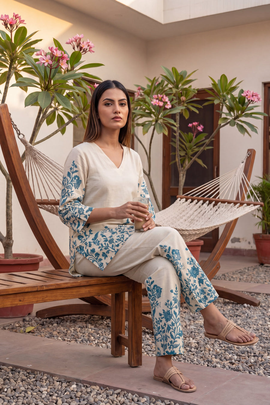 Indigo Damask Off-White & Cobalt Floral Cotton Co-ord Set — image 11