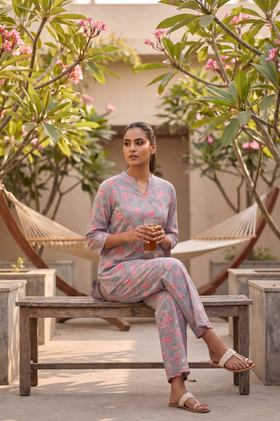 Rosewood Cluster Slate Blue Floral Cotton Co-ord Set — image 9