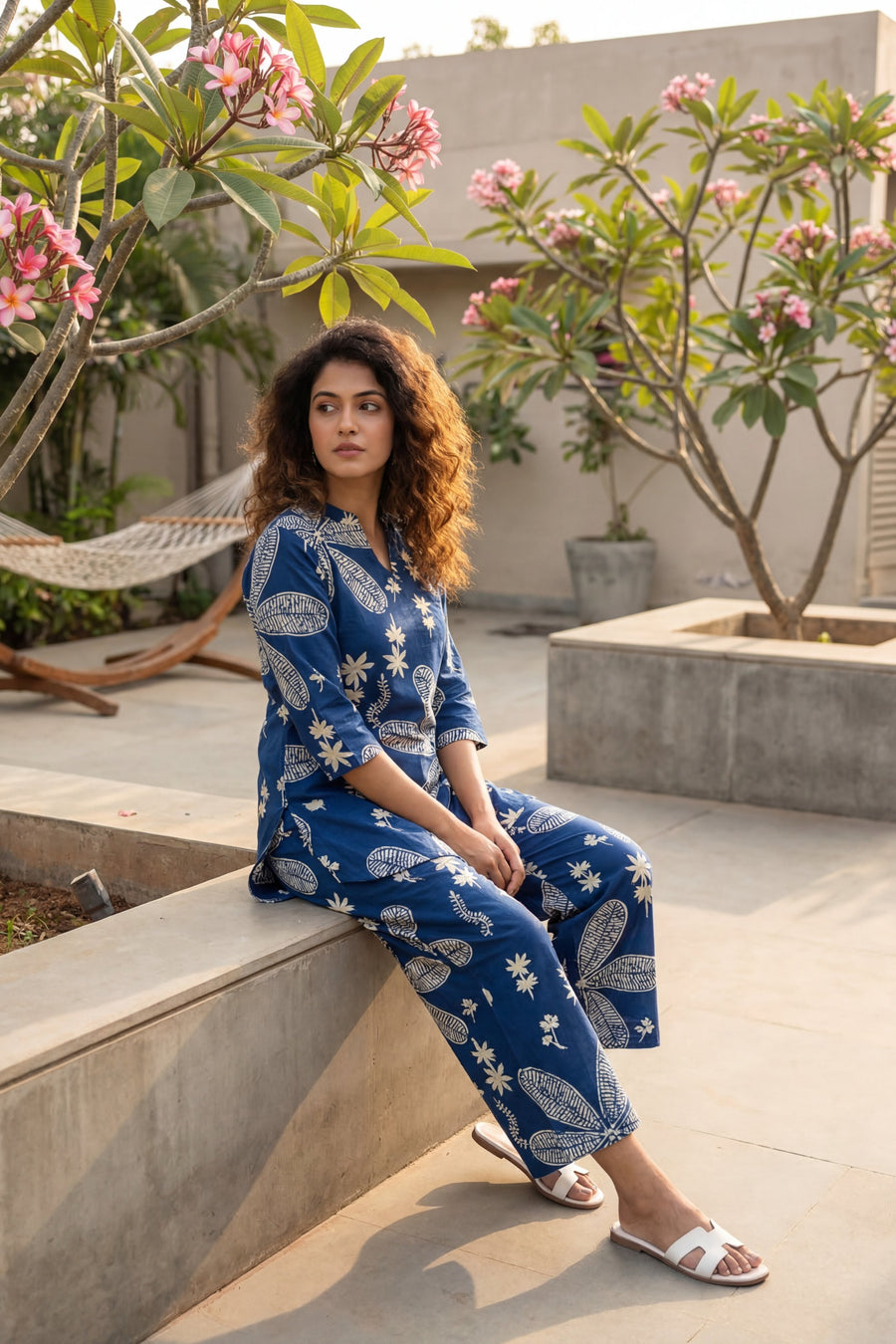 Garden Reverie Royal Blue Cotton Angrakha Co-ord Set — image 3