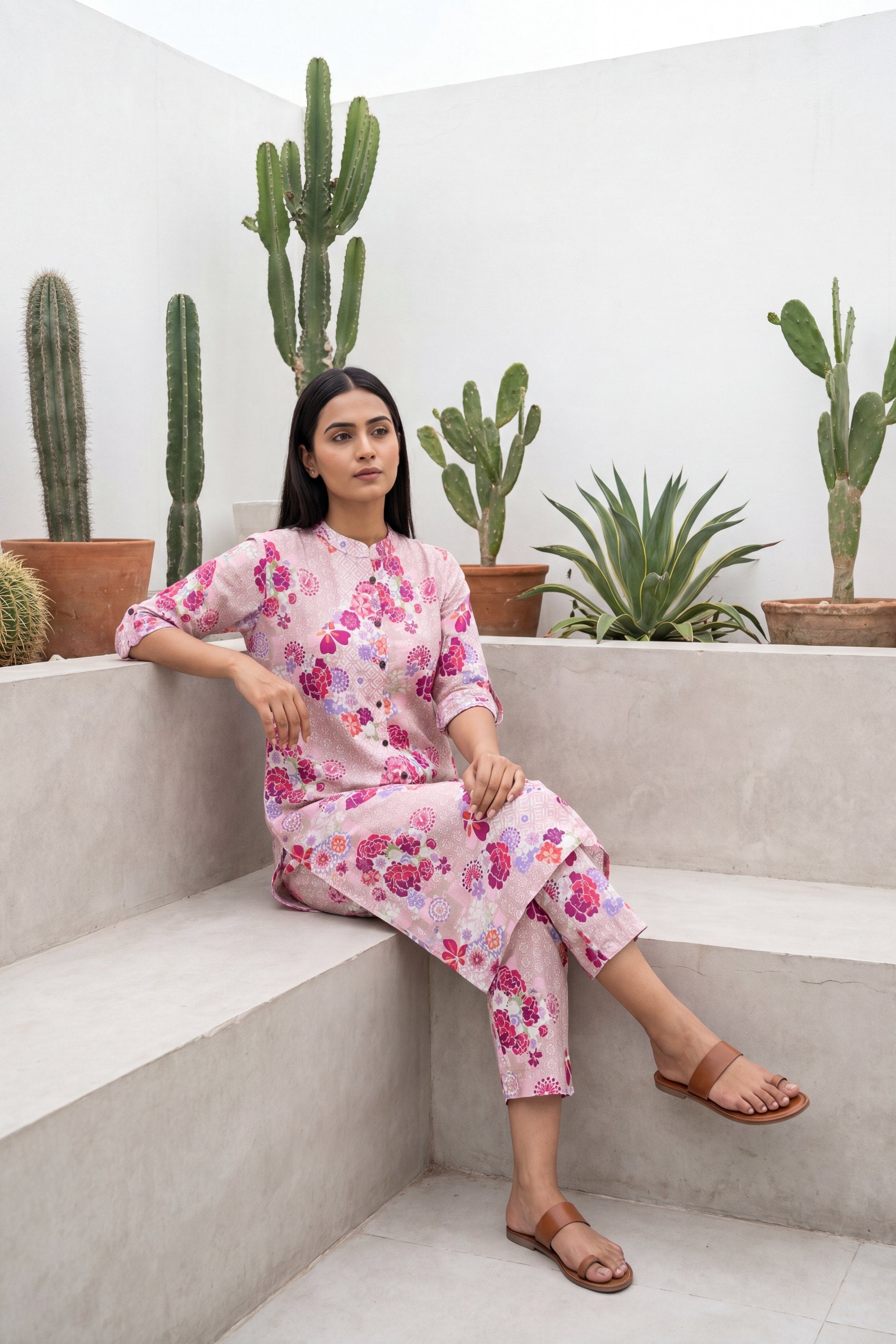 Petal Whisper Pink Mandarin Cotton Co-ord Set