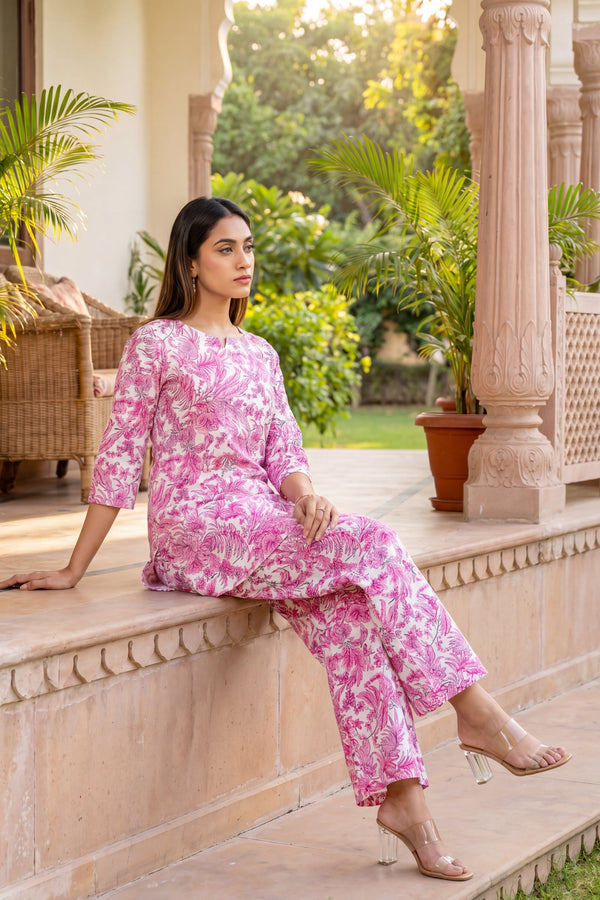 Pink Cotton Botanical Co-ord Set