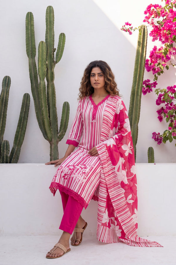 Amber Dusk Striped Floral Cotton Suit Set