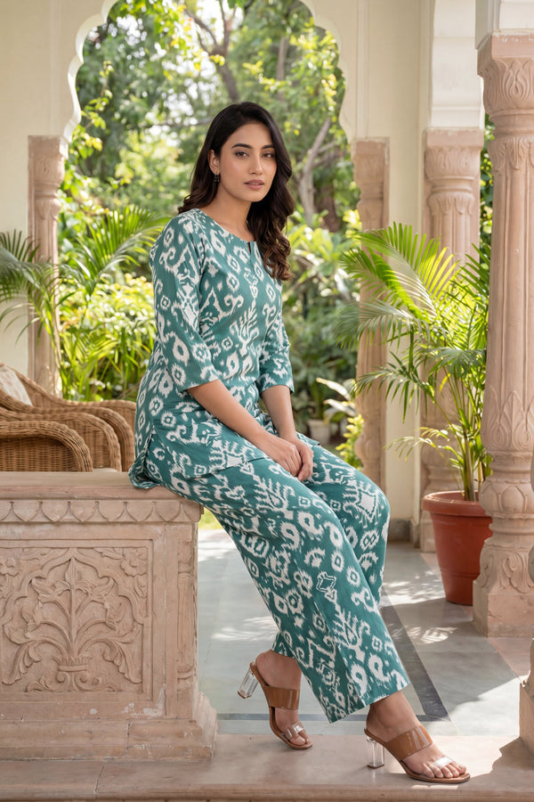 Verdant Hues Abstract Cotton Co-ord Set