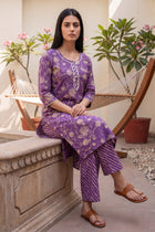 Tamarind Dusk Plum Floral Buti Cotton Suit Set