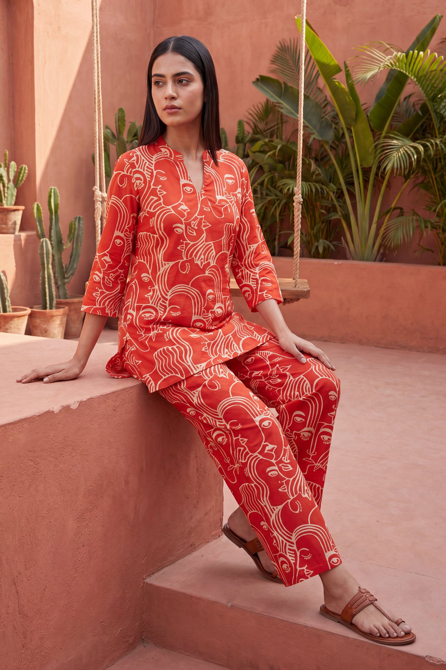 Sunlit Bloom Orange Angrakha Cotton Co-ord Set — image 3