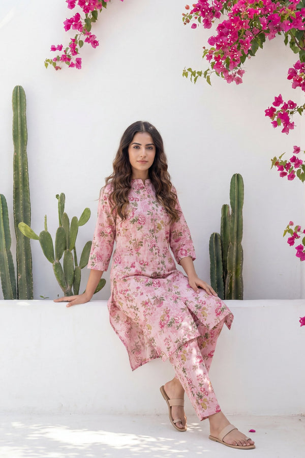 Pink Peony Garden Floral Cotton Co-ord Set