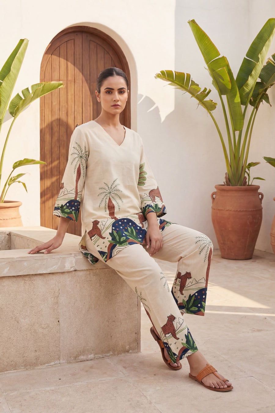 Cream Expedition Botanical Scene Cotton Flex Co-ord Set — image 11