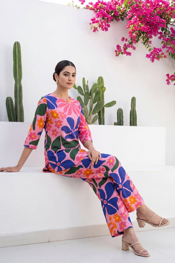 Petal Pop Pink Floral Cotton Co-ord Set