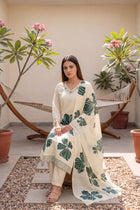 Sheesham Grove Ivory Leaf Print Cotton Suit Set