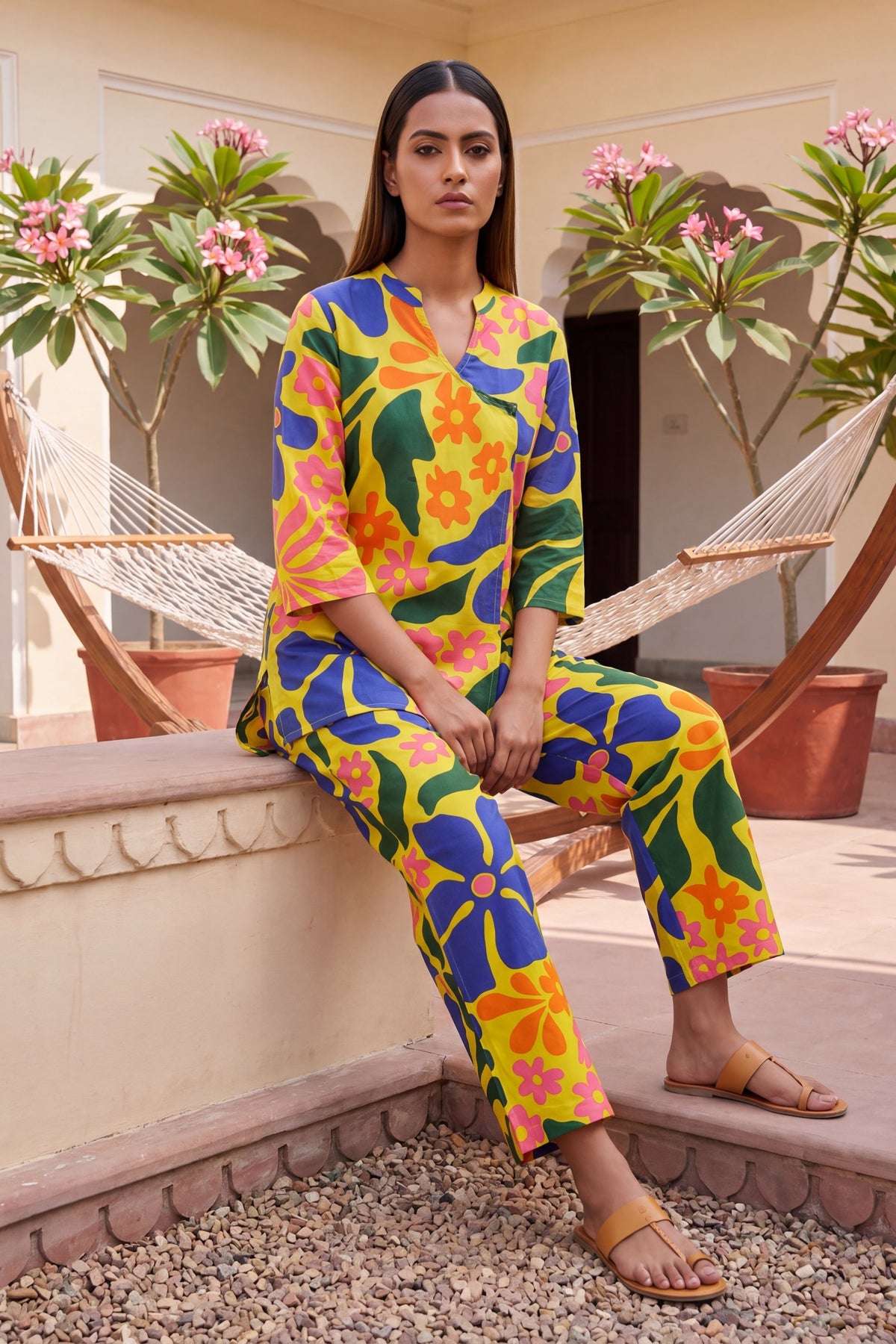 Dusk Saffron Tropical Floral Cotton Co-ord Set