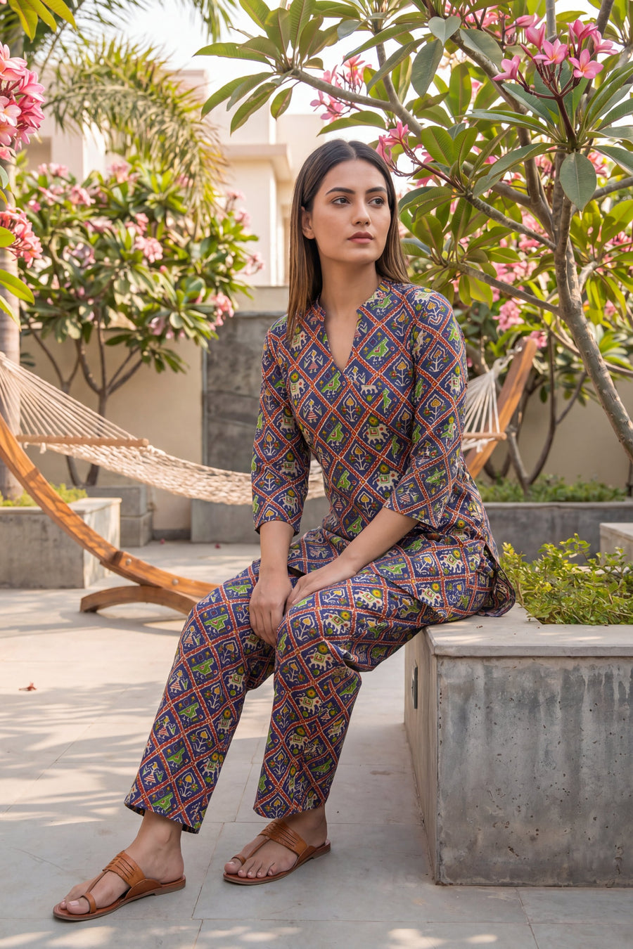 Cobalt Geometric Buti Cotton Co-ord Set — image 5