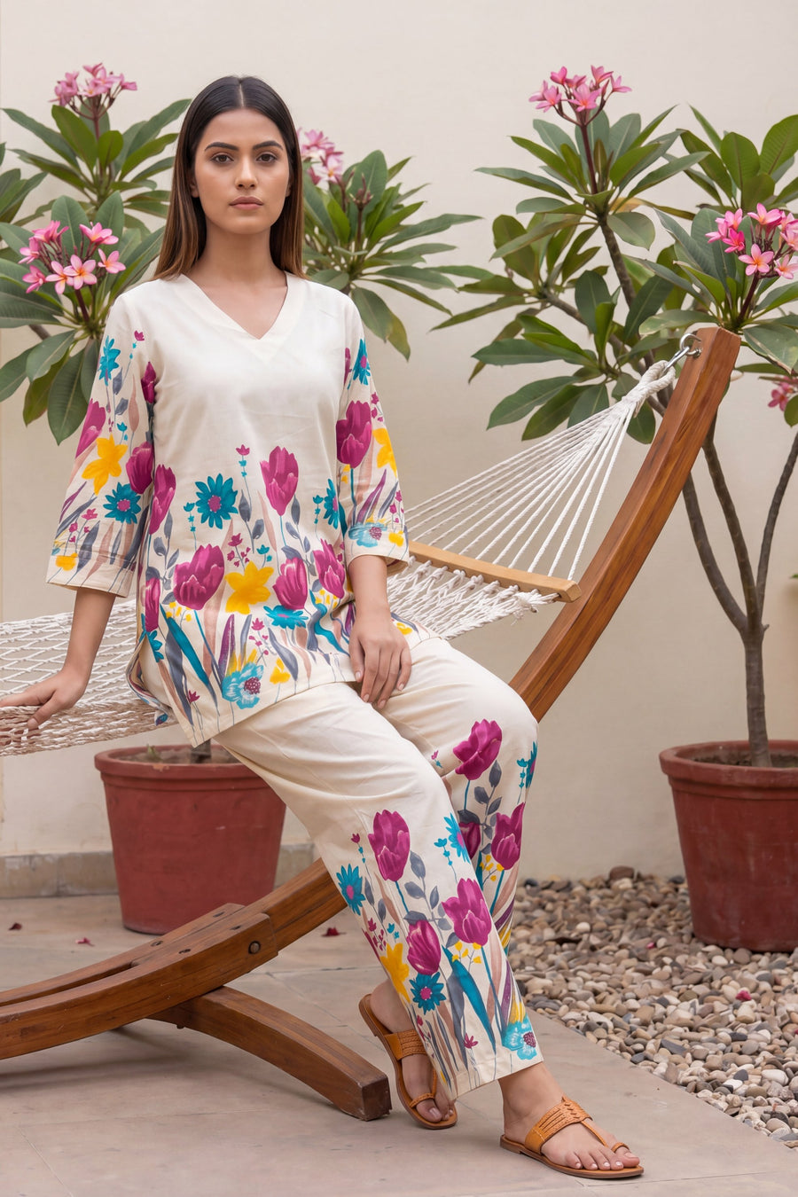 Tulip Garden Ivory Scattered Floral Cotton Co-ord Set — image 2