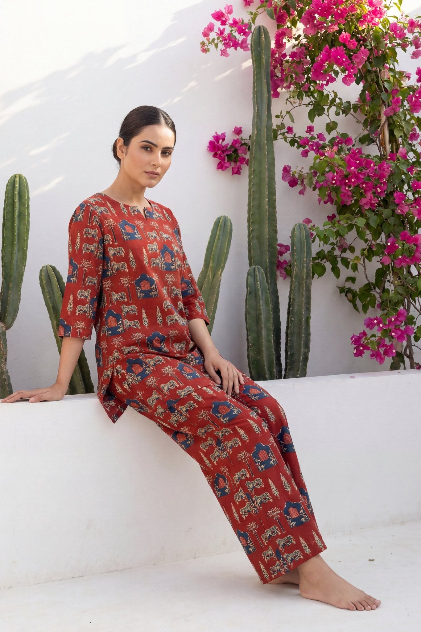 Pichwai Heritage Rust Cotton Co-ord Set