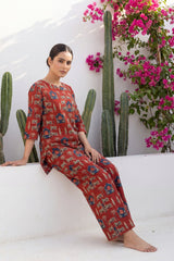 Pichwai Heritage Rust Cotton Co-ord Set