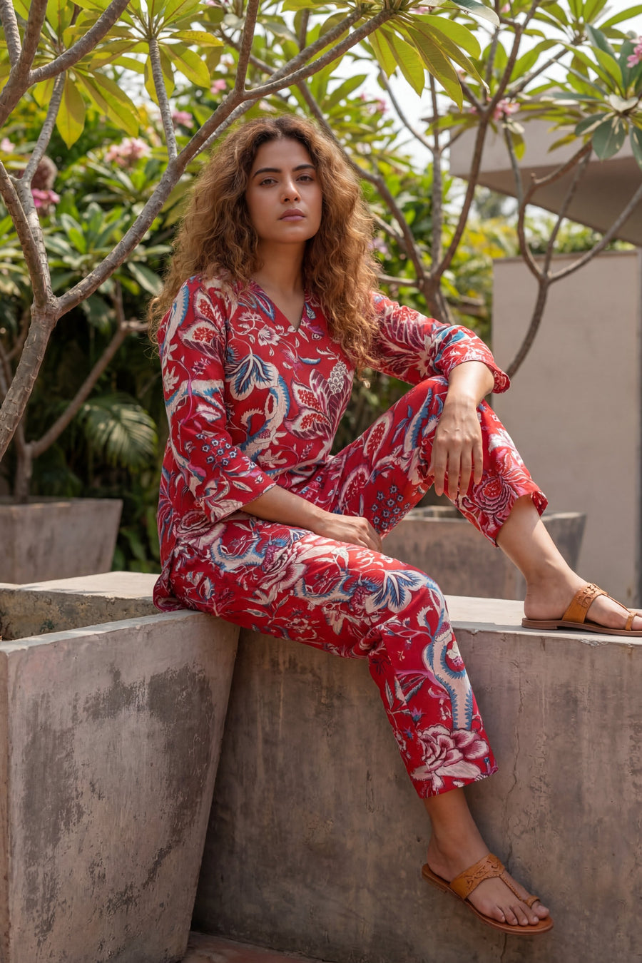 Avian Bloom Red Cotton Co-ord Set — image 2