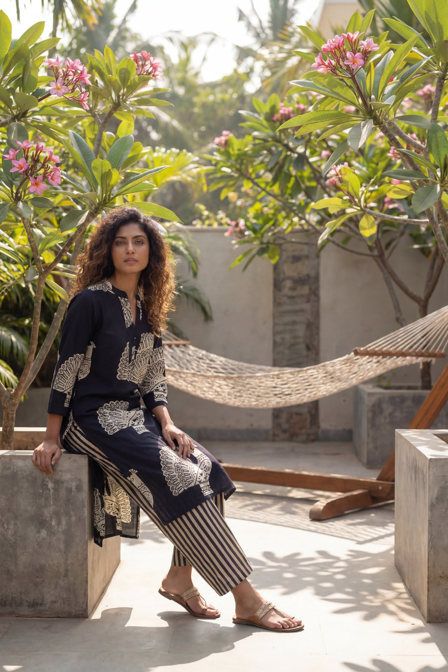 Majestic Peacock Black Cotton Dupatta Set — image 3