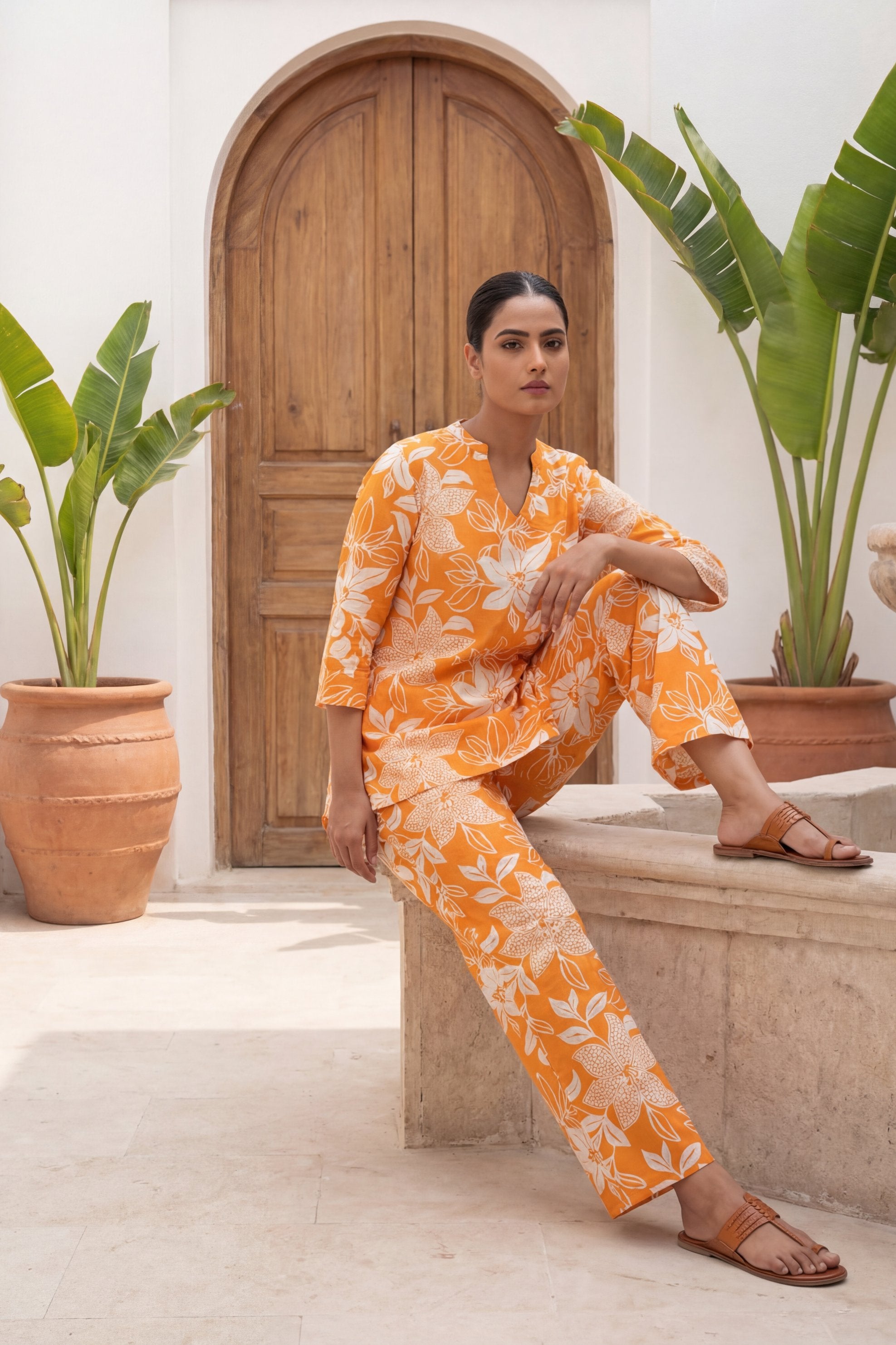 Saffron Blossom Orange Floral Cotton Co-ord Set | Me&My