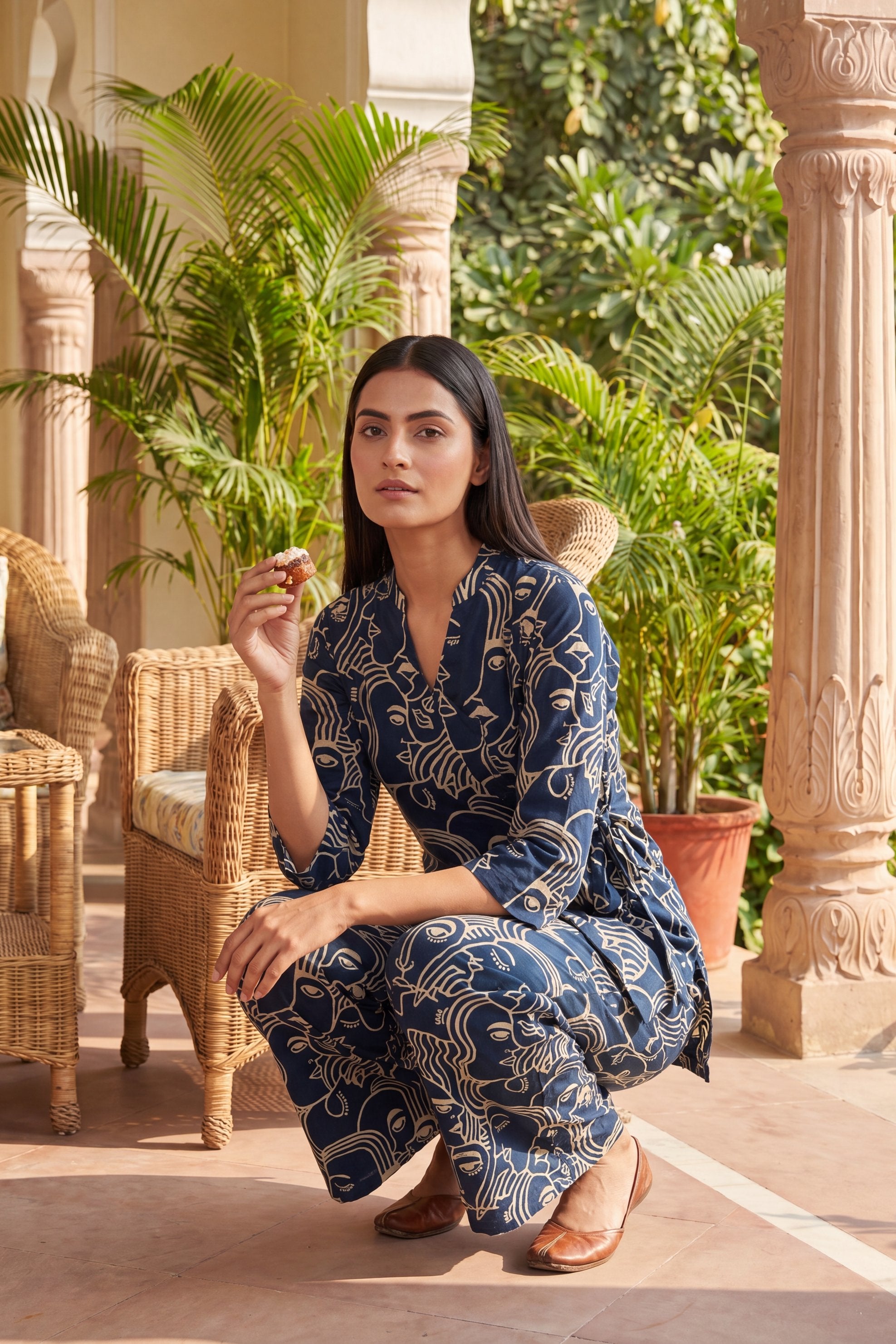 Midnight Reverie Navy Anghrakha Cotton Co-ord Set
