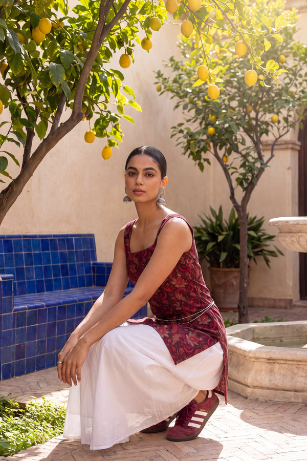 Mulberry Wine Square Neck Cotton Top