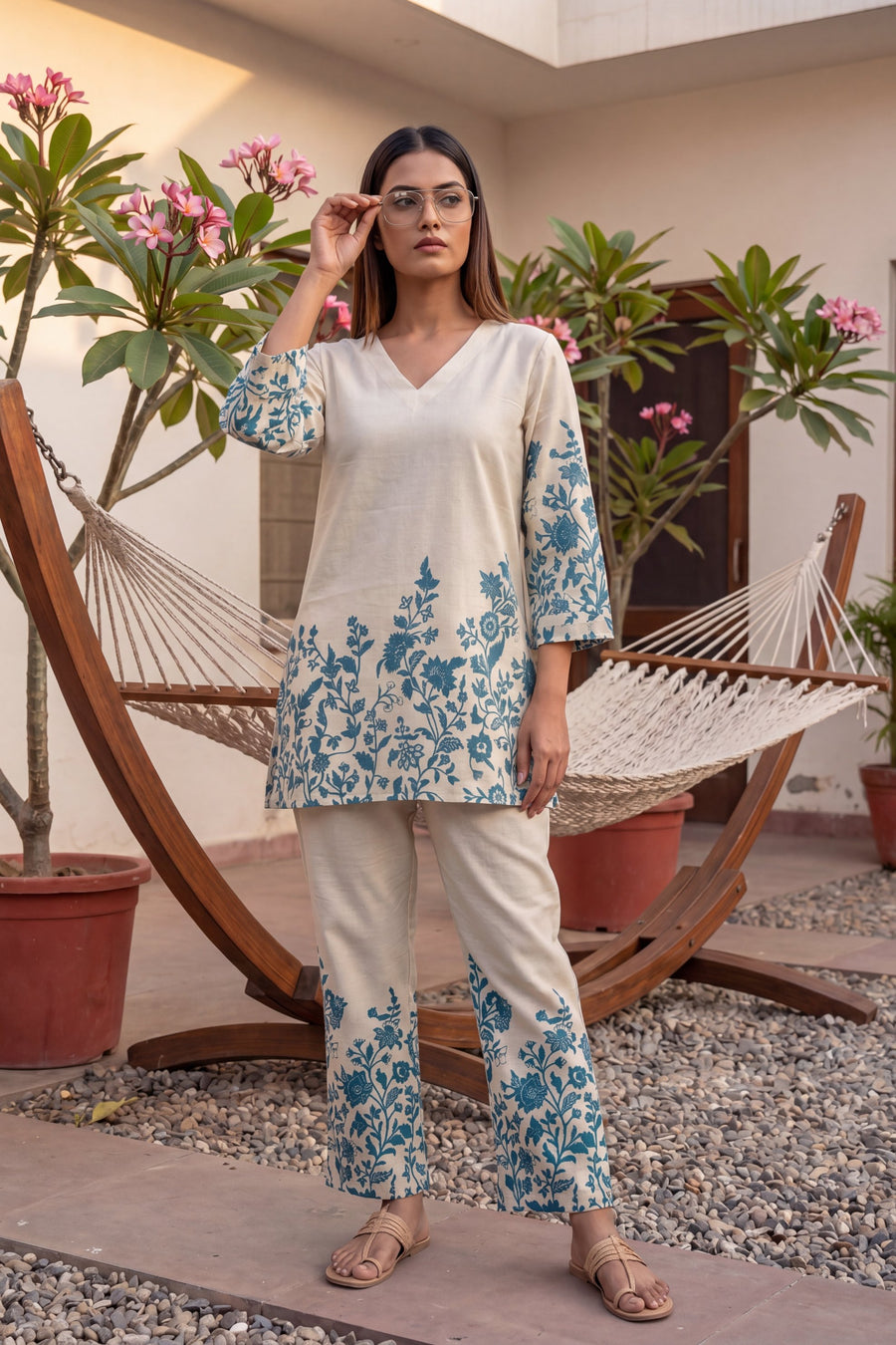 Indigo Damask Off-White & Cobalt Floral Cotton Co-ord Set — image 5