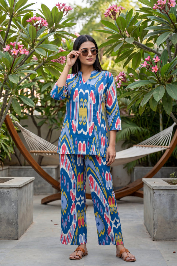 Abstract Whisper Cobalt Ikat Co-ord Set