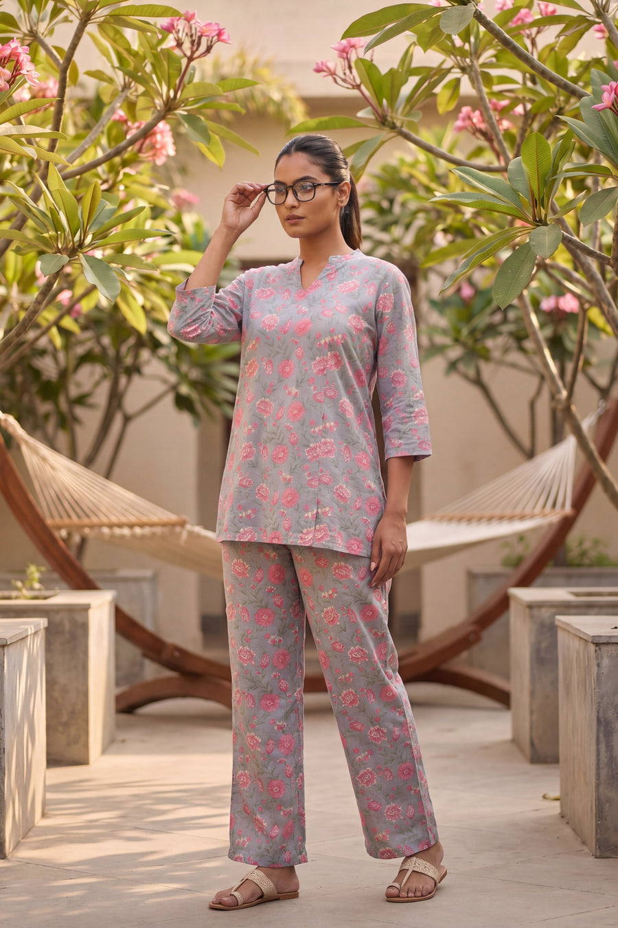 Rosewood Cluster Slate Blue Floral Cotton Co-ord Set — image 6