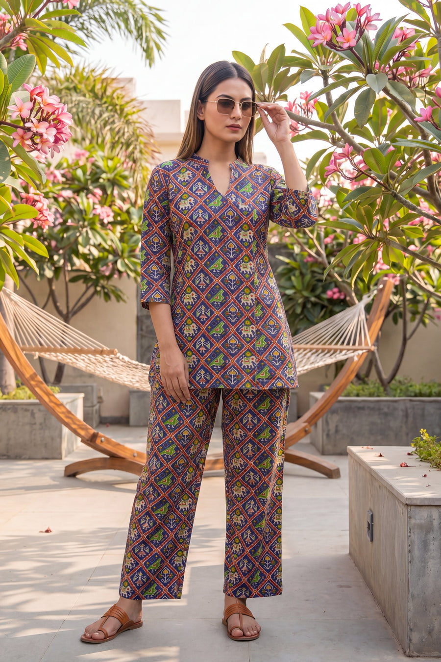 Cobalt Geometric Buti Cotton Co-ord Set — image 10