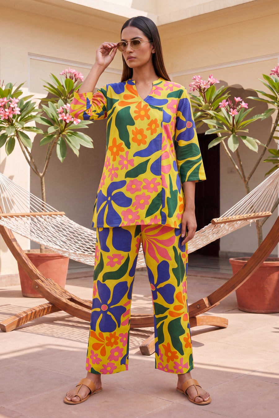 Dusk Saffron Tropical Floral Cotton Co-ord Set — image 7