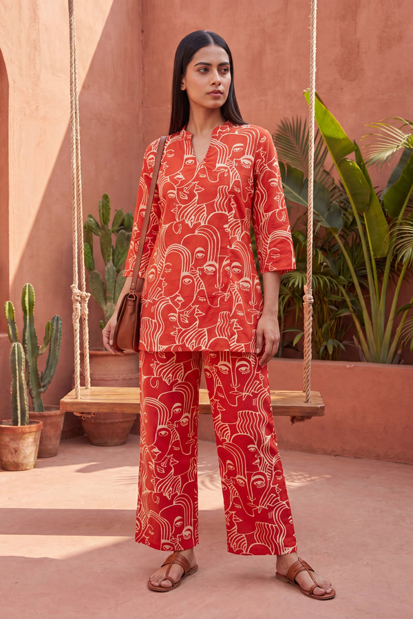 Sunlit Bloom Orange Angrakha Cotton Co-ord Set